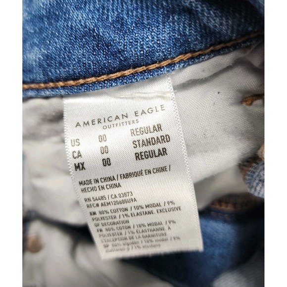 American Eagle WOMENS SIZE 00 Stretch Distressed Mom Jeans Blue - Picture 8 of 13